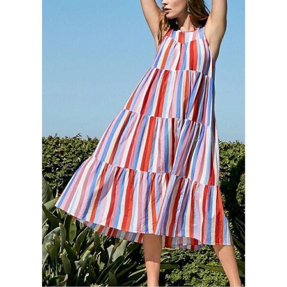 Xirena Eva Striped Silk Sleeveless Multicolor Tiered Midi Dress Sorrento Sz XS - Picture 9 of 9